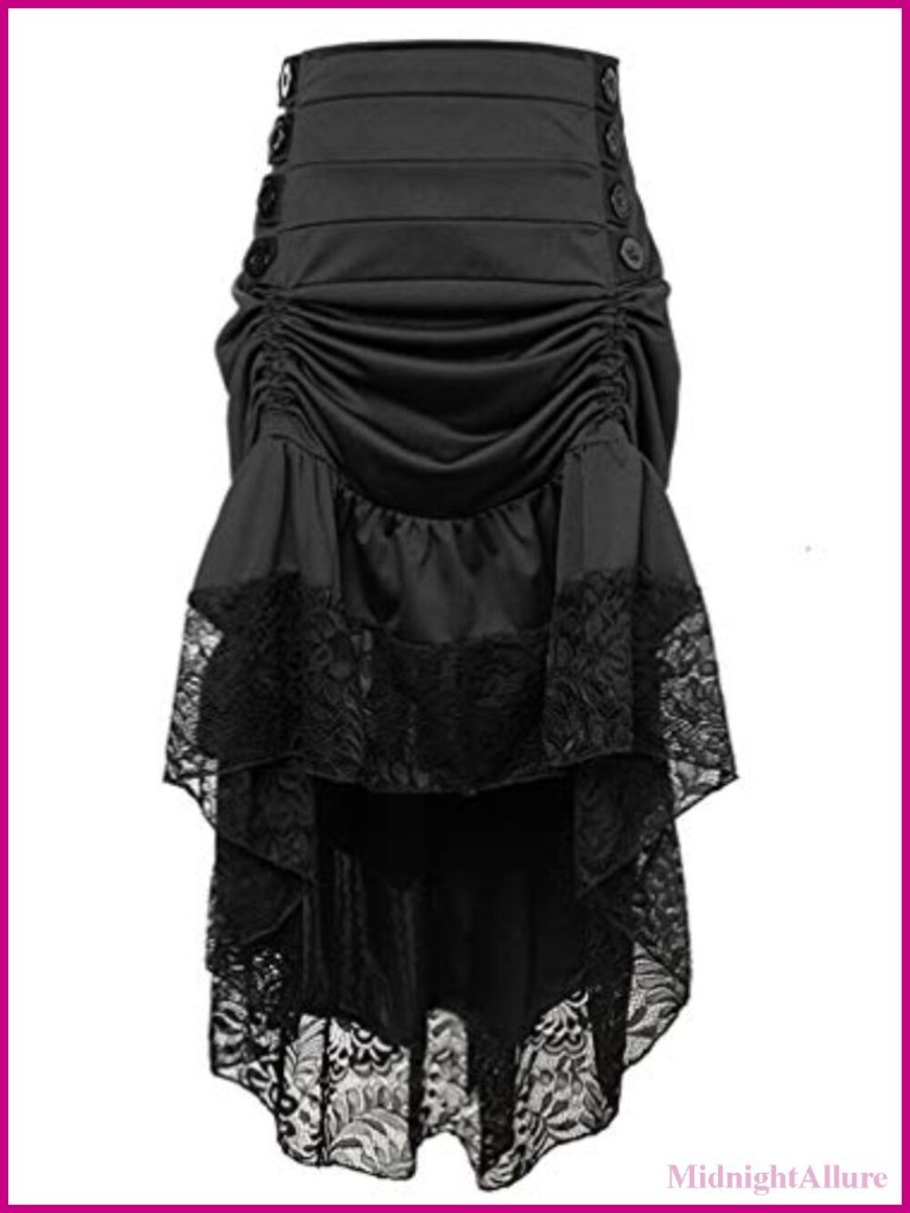 Steampunk Victorian Gothic High Low Skirt with Lace Trim